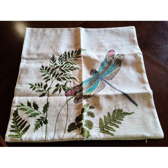 Dragonfly Decorative Pillow Cover Embroidered Throw Case Farmhouse Cottage Decor - Picture 3 of 12